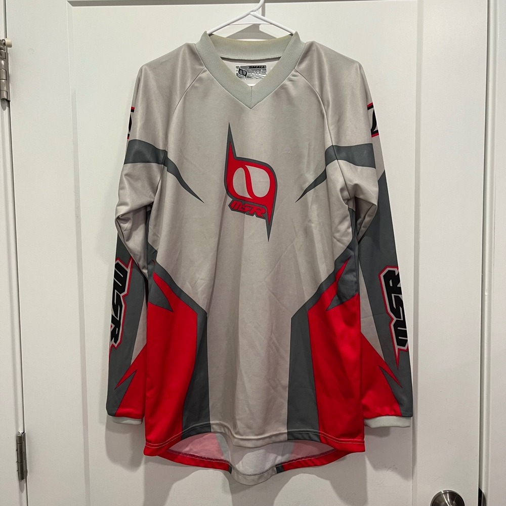 Vintage MSR Axxis Motocross Jersey Mens Small Grey Red Long Sleeve Racing Shirt